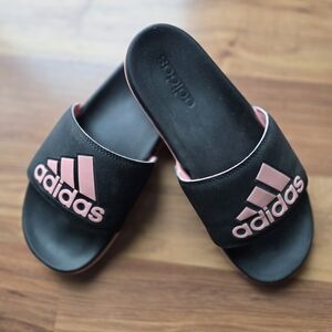 Women's Adilette adidas Slides, Pink & Black, Size 7
